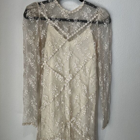 Gatsby Style Vintage Lace Sheer Dress Sz 7/8 Union Made In USA Dainty Fairy Chic - Picture 3 of 13